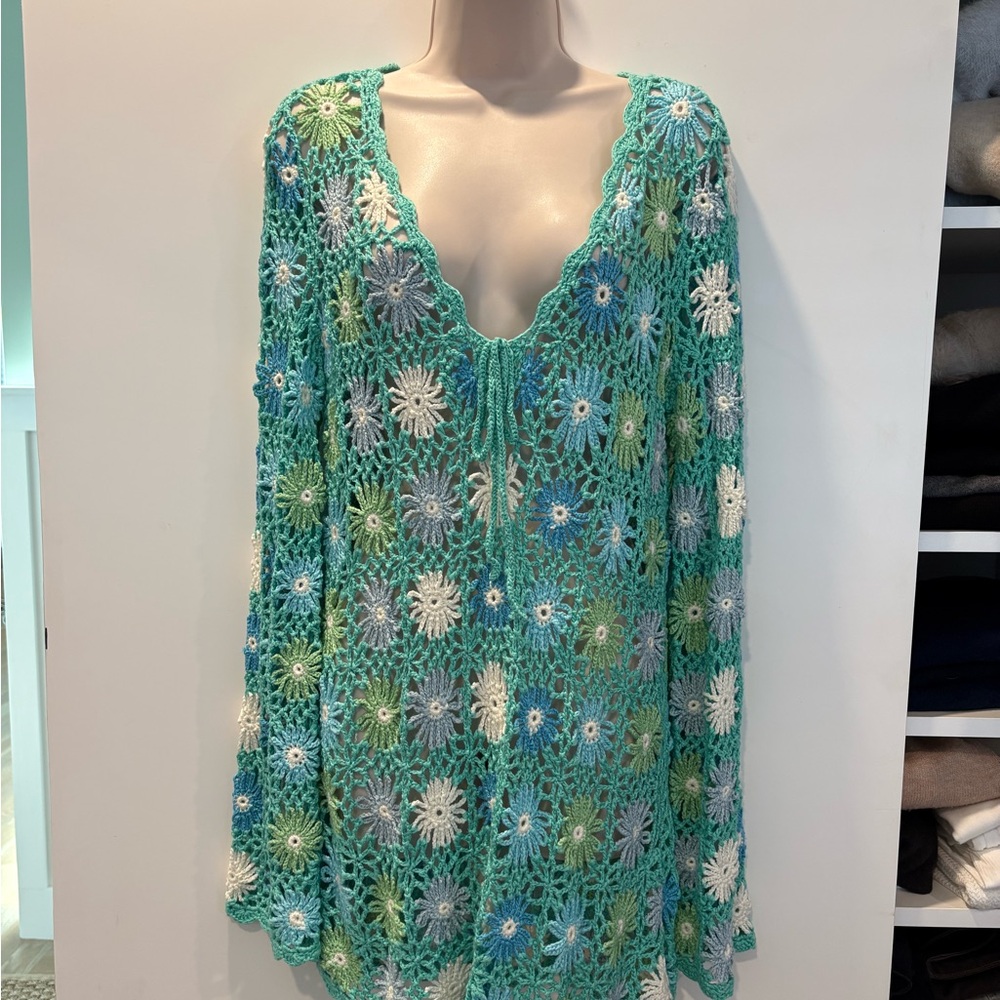Show Me Your MuMu Vacay Mini Coverup Multi Floral Crochet. Size M